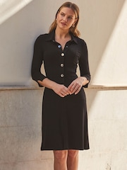 Sosandar Black Ponte Popper Front Jersey Dress - Image 1 of 5