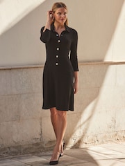 Sosandar Black Ponte Popper Front Jersey Dress - Image 2 of 5