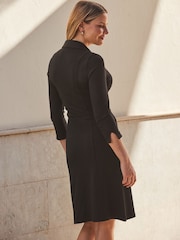 Sosandar Black Ponte Popper Front Jersey Dress - Image 4 of 5
