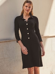 Sosandar Black Ponte Popper Front Jersey Dress - Image 5 of 5