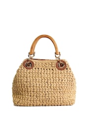 Dune London Natural Deltaz Wooden Handle Raffia Grab Bag - Image 5 of 7