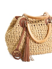 Dune London Natural Deltaz Wooden Handle Raffia Grab Bag - Image 7 of 7