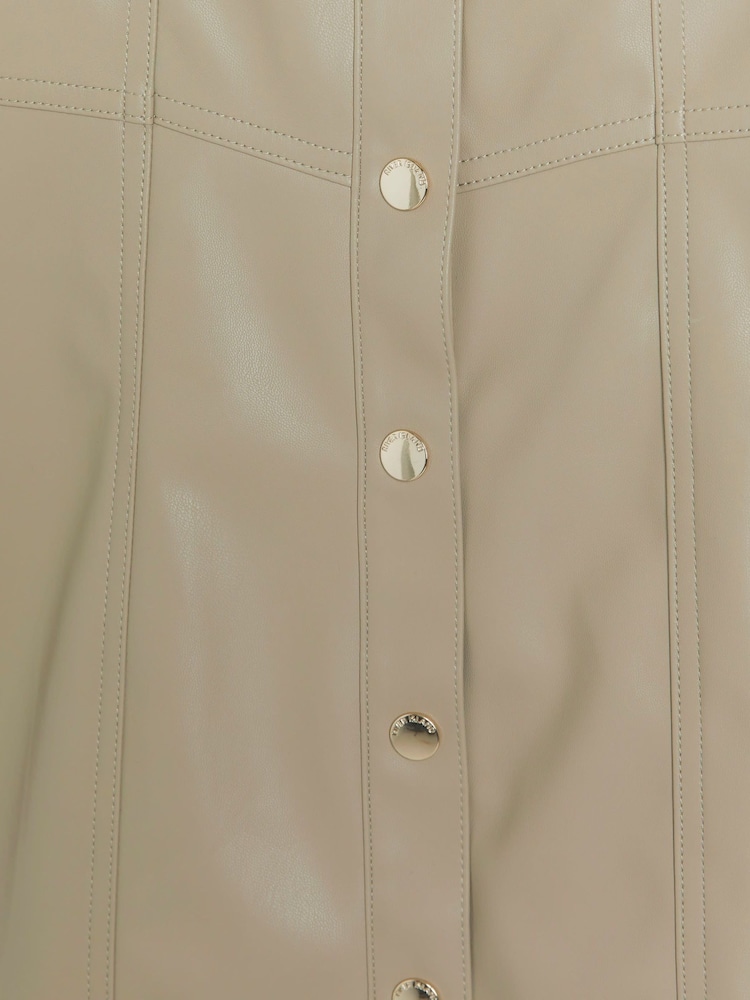 River Island Cream Girls Seamed Faux Leather Shirt Dress - Image 3 of 3