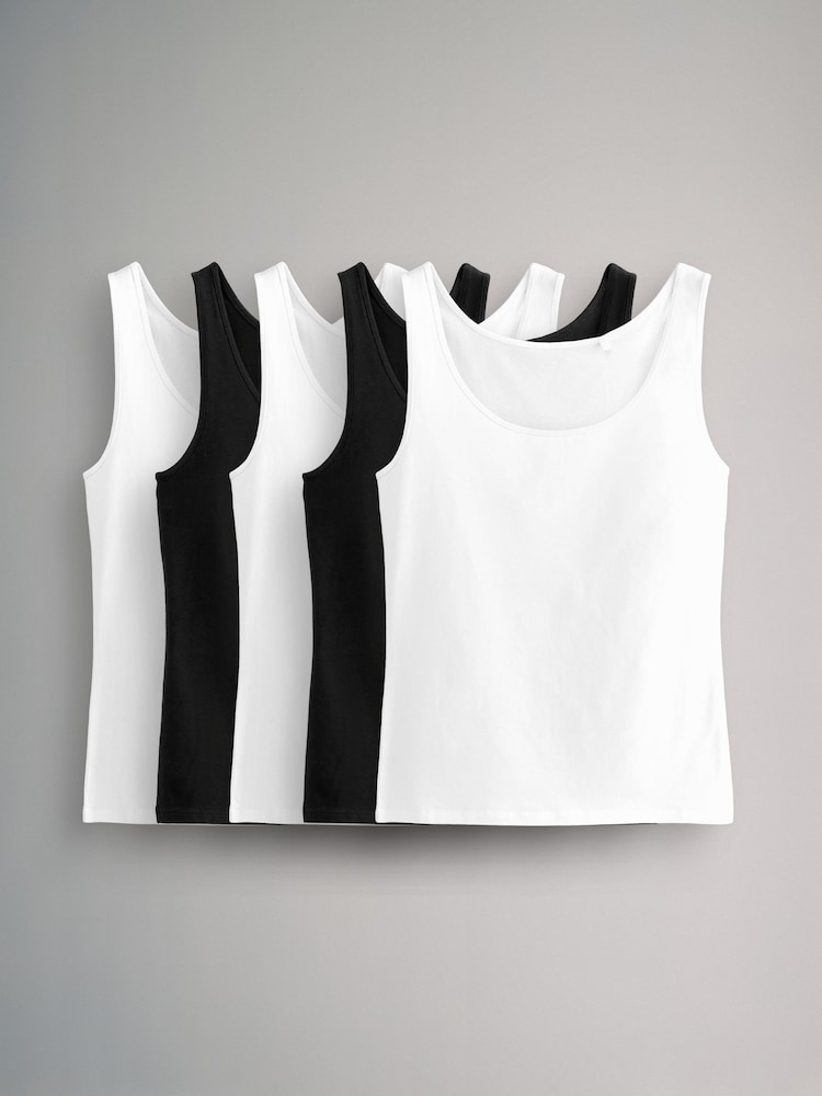 The Set White/Black Scoop Neck Vests 5 Pack - Image 1 of 6