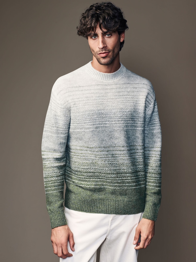 Зеленый - Regular Fit Ombré Crew Jumper with Wool - Image 1 of 7 Зеленый - Regular Fit Ombré Crew Jumper with Wool - Image 1 of 7