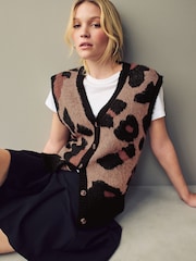 Leopard Button Front Knitted Tank Top - Image 2 of 8