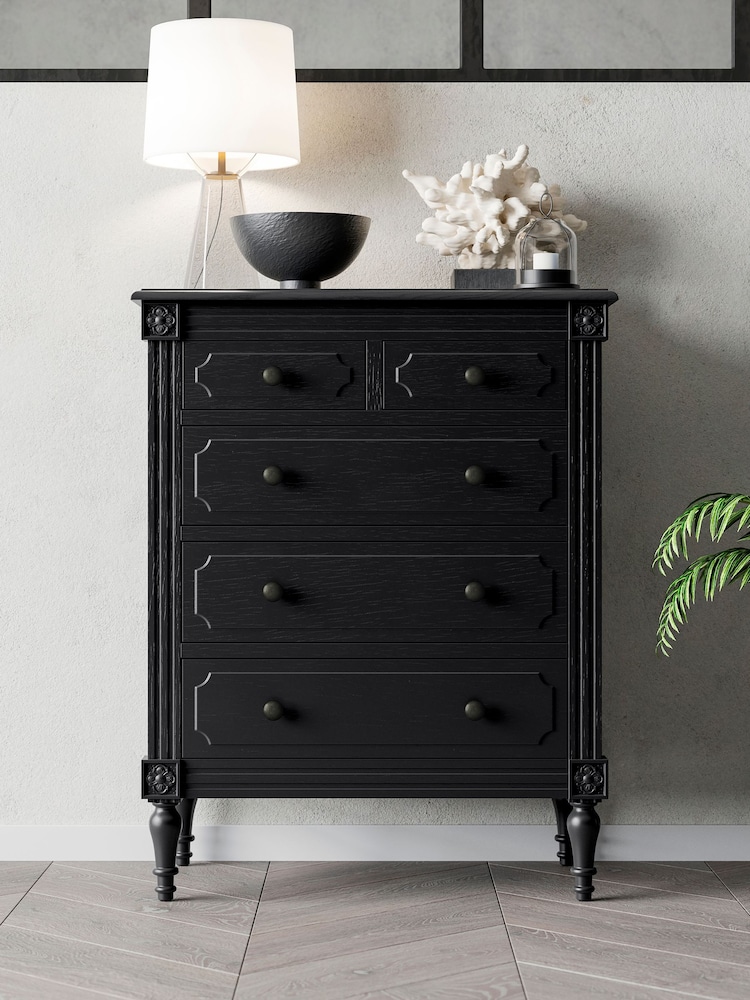 Feather & Black Black Casterton 5 Drawer Wooden Chest - Image 1 of 2