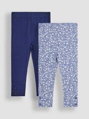 JoJo Maman Bébé Navy Blue Ditsy Floral 2-Pack Autumn Ditsy Floral Leggings - Image 1 of 7
