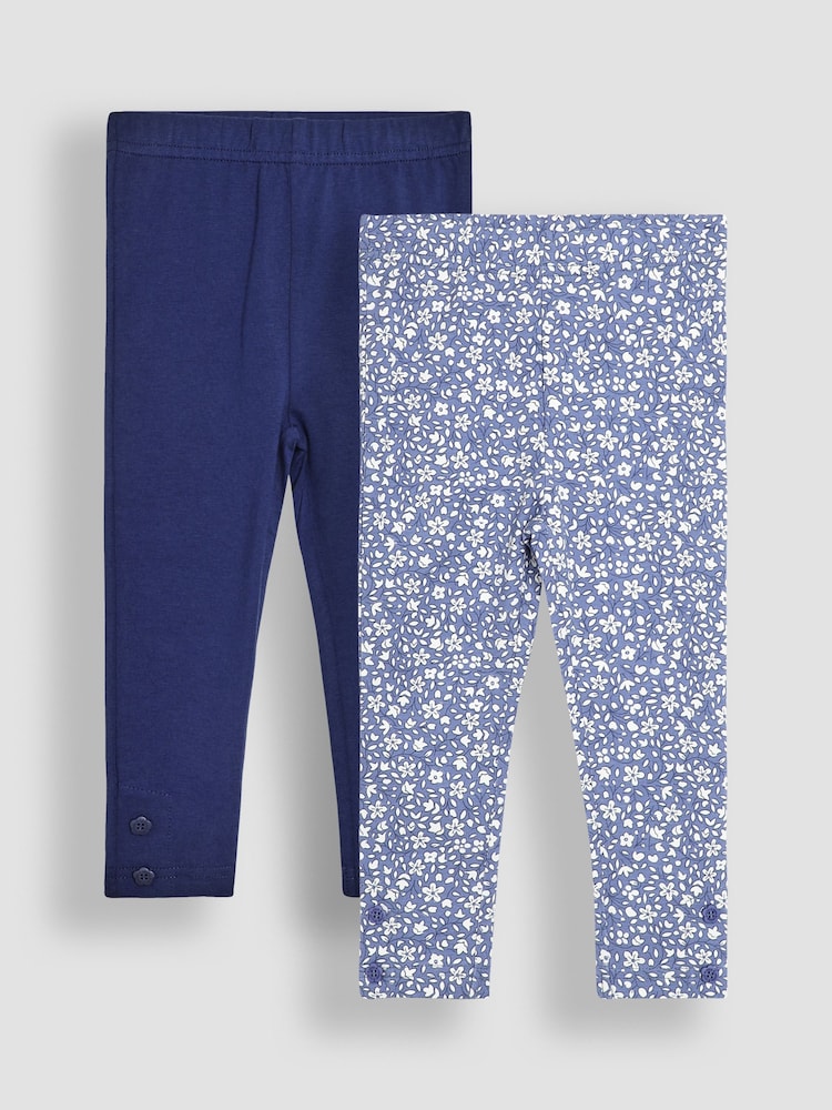 JoJo Maman Bébé Navy Blue Ditsy Floral 2-Pack Autumn Ditsy Floral Leggings - Image 1 of 7