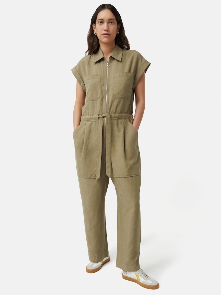 Jigsaw Linen Zip Front Jumpsuit - Image 1 of 5
