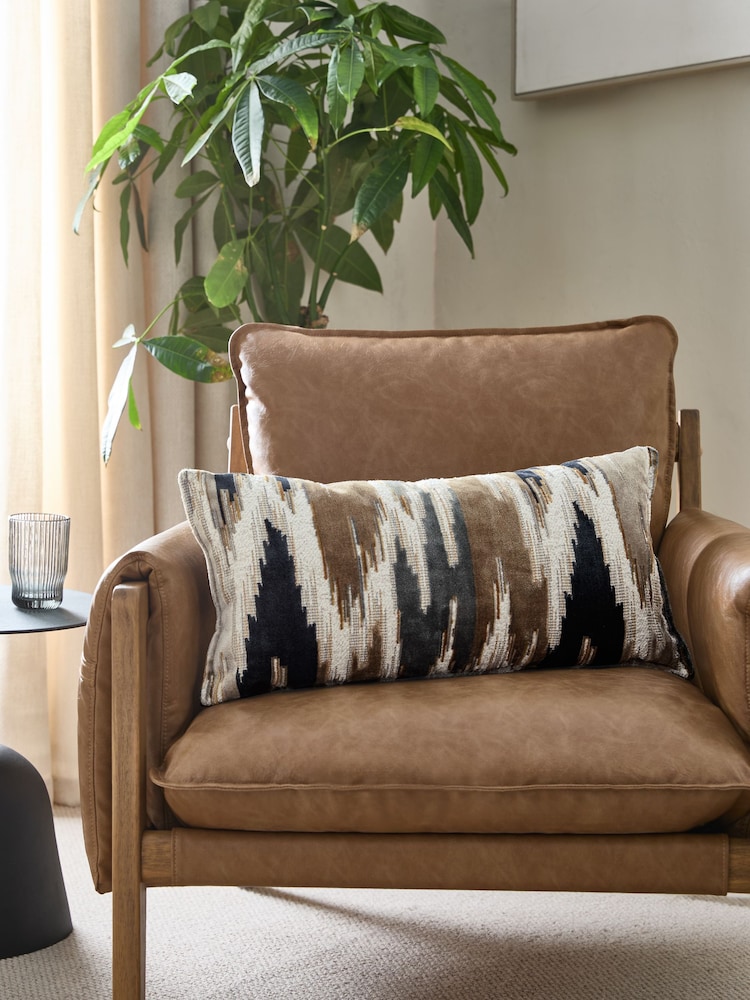 Navy Blue Zig Zag Cut Velvet Cushion - Image 1 of 5