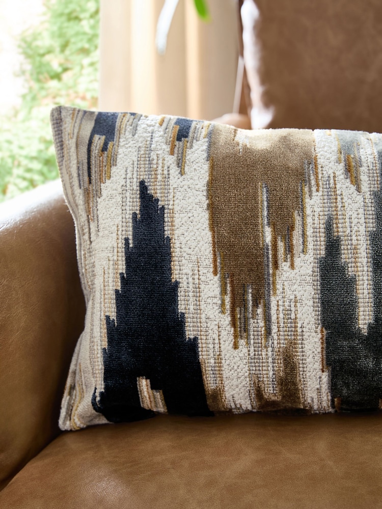 Navy Blue Zig Zag Cut Velvet Cushion - Image 2 of 5