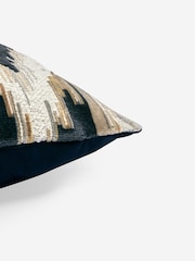 Navy Blue Zig Zag Cut Velvet Cushion - Image 5 of 5
