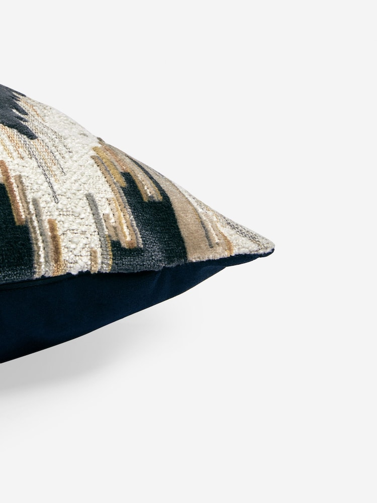Navy Blue Zig Zag Cut Velvet Cushion - Image 5 of 5
