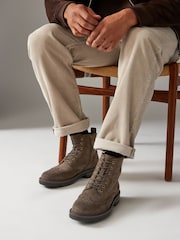 Khaki Green Brogue Zip Up Boots - Image 2 of 6
