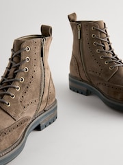 Khaki Green Brogue Zip Up Boots - Image 5 of 6