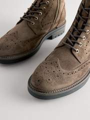 Khaki Green Brogue Zip Up Boots - Image 6 of 6