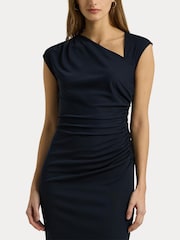 Lauren Ralph Lauren Navy Kehlani Asymmetrical Neckline Midi Dress - Image 7 of 9