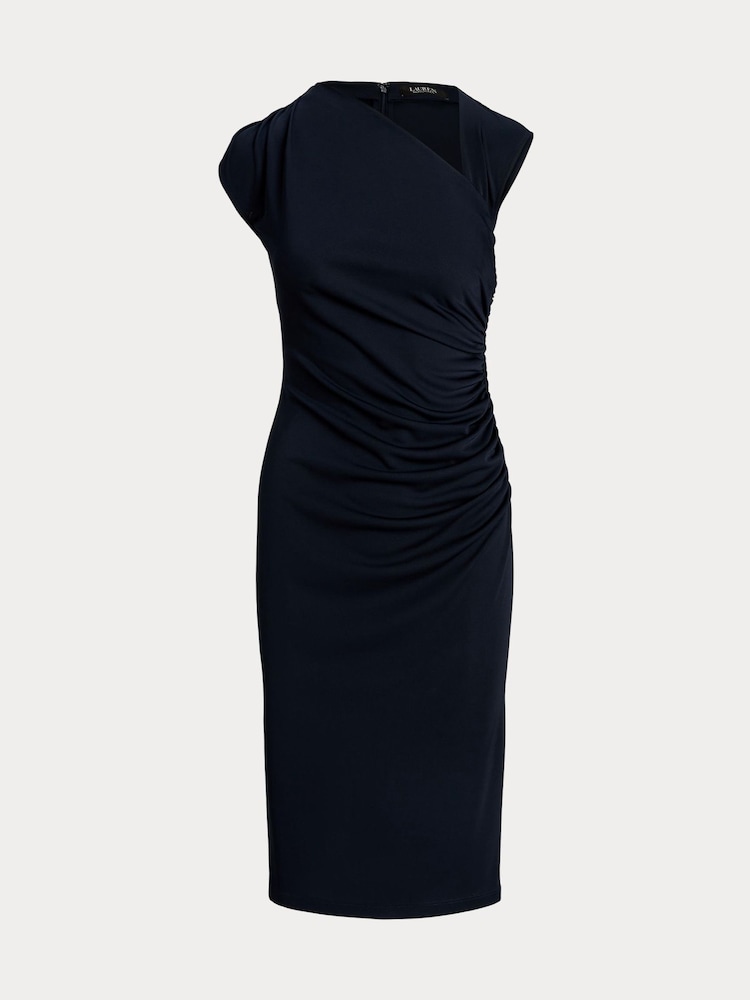 Lauren Ralph Lauren Navy Kehlani Asymmetrical Neckline Midi Dress - Image 9 of 9