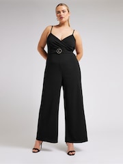 Yours Curve London Curve Black Wrap Front Jumpsuit - Imagen 2 de 4