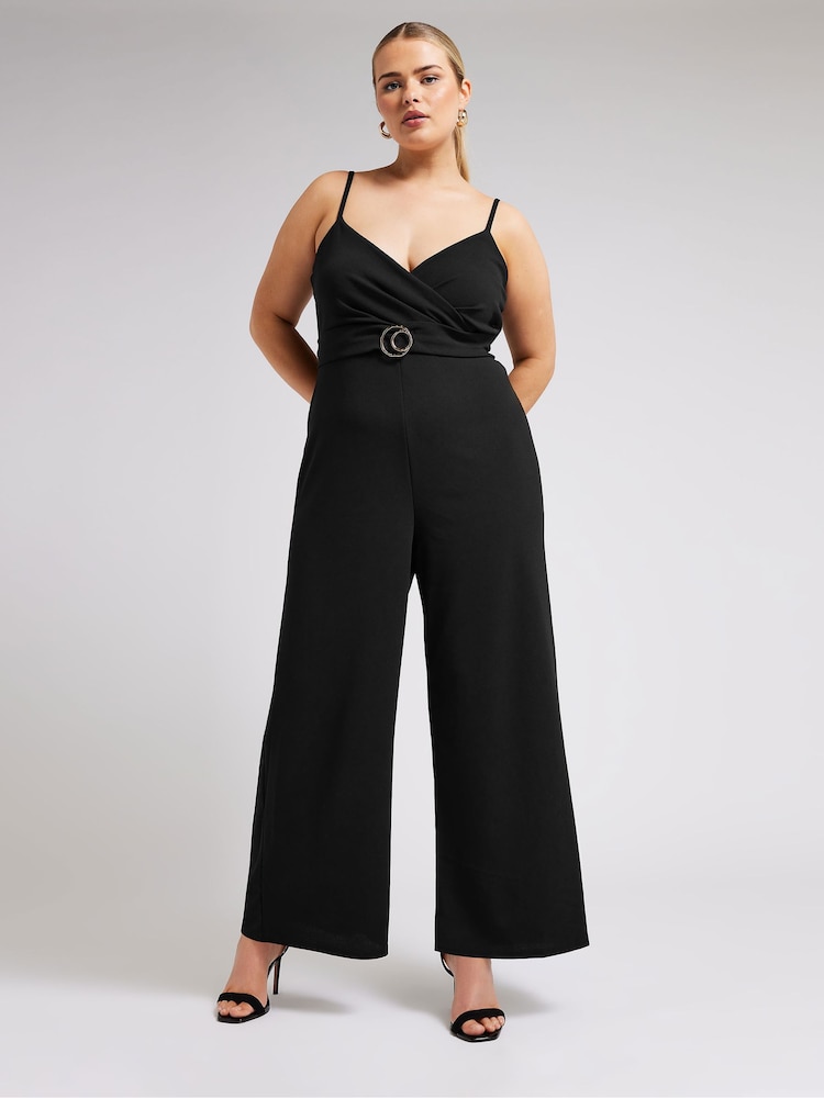 Yours Curve London Curve Black Wrap Front Jumpsuit - Imagen 2 de 4