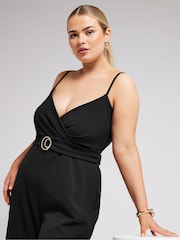 Yours Curve London Curve Black Wrap Front Jumpsuit - Imagen 3 de 4