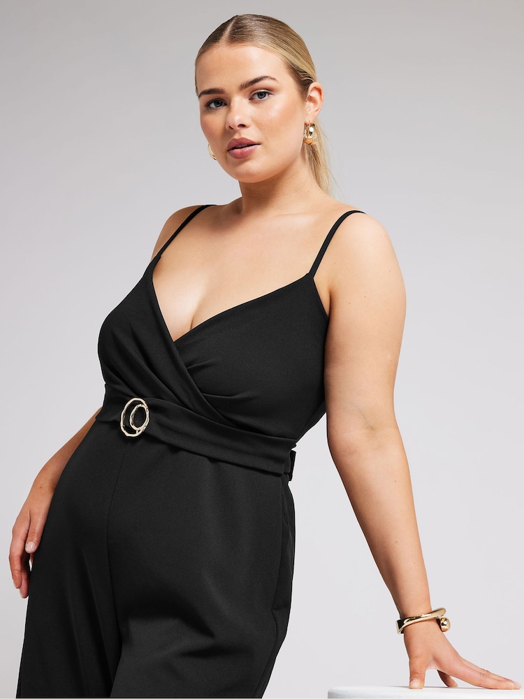 Yours Curve Black London Curve Black Wrap Front Jumpsuit - Image 3 of 4