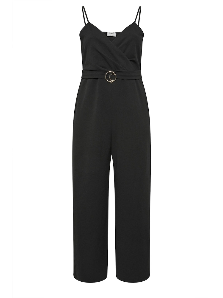 Yours Curve London Curve Black Wrap Front Jumpsuit - Imagen 4 de 4