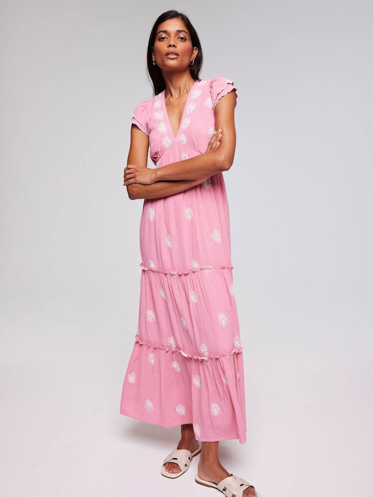 Mint Velvet Pink Floral Embroidered Maxi Dress - Image 1 of 4
