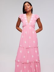 Mint Velvet Pink Floral Embroidered Maxi Dress - Image 2 of 4