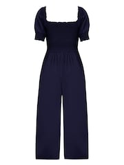 Pour Moi Navy Blue Sally Fuller Bust Shirred Bodice LENZING™ ECOVERO™ Puff Sleeve Jumpsuit - Image 4 of 4