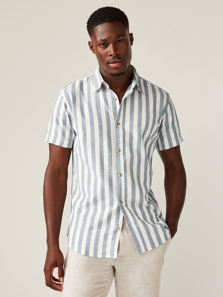 JACK & JONES Blue Printed Short Sleeve Summer Shirt - Image 1 of 4 JACK & JONES Blue Printed Short Sleeve Summer Shirt - Image 1 of 4