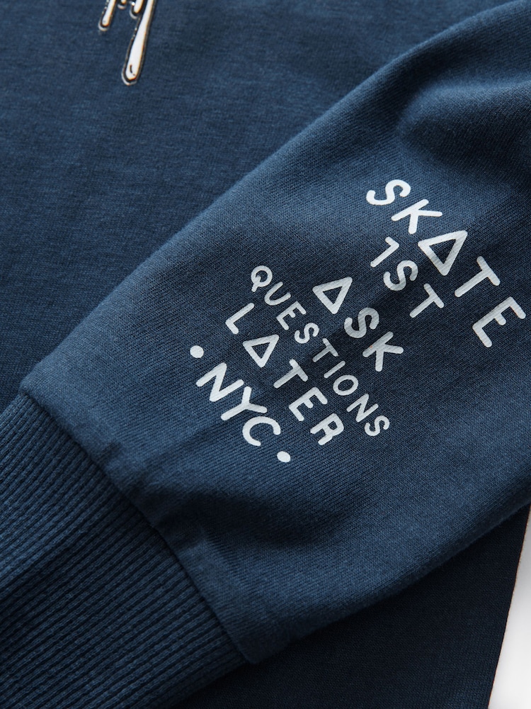 Navy Blue Skateboard Relaxed Fit Long Sleeve Graphic T-Shirt (3-16yrs) - Image 3 of 4