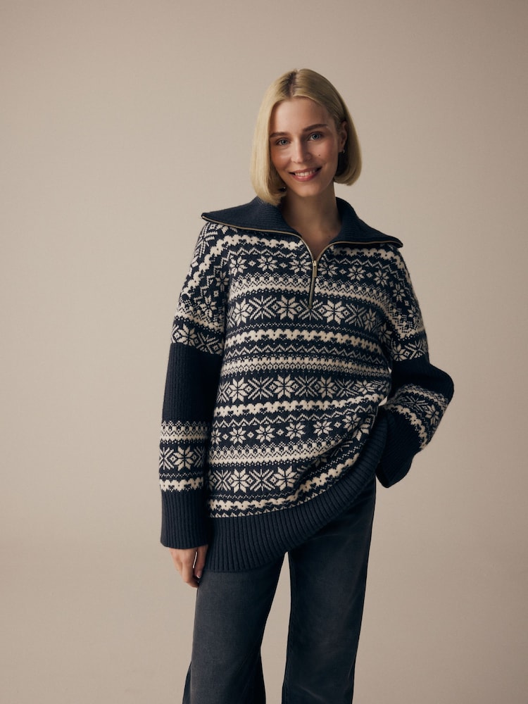 Black/White Matching Family Womens Christmas Fairisle Pattern Jumper - Image 1 of 13