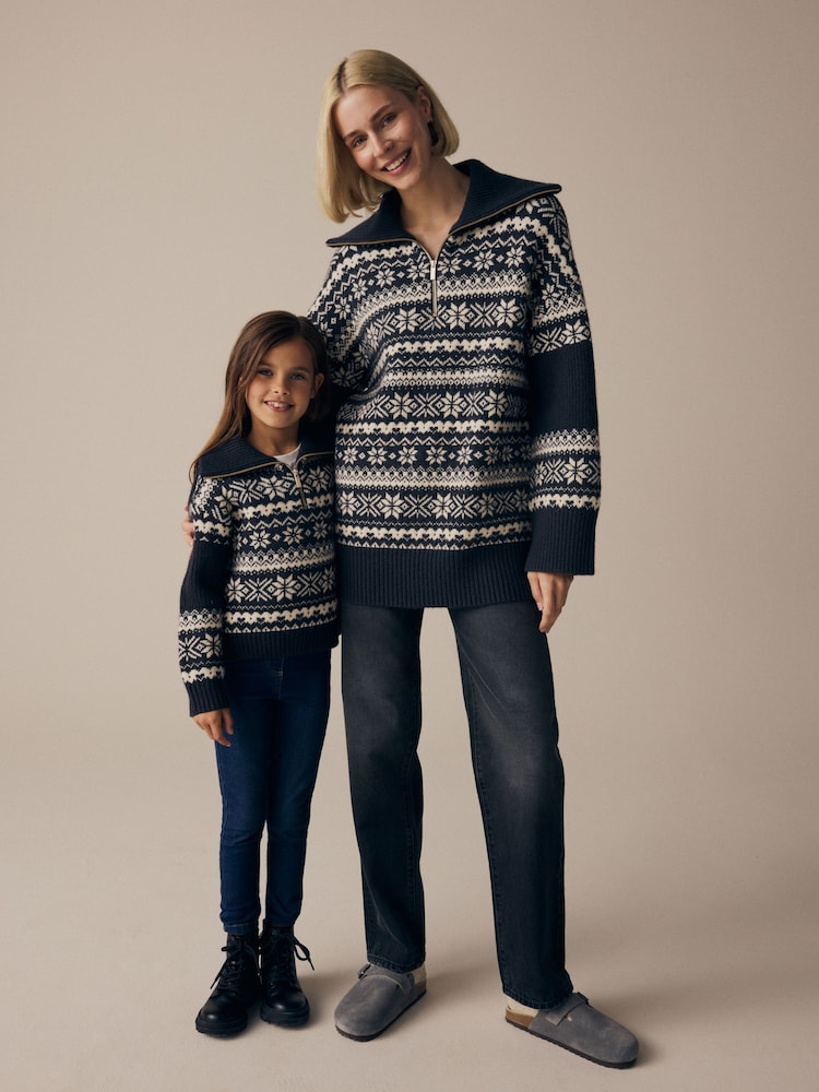 Schwarz/Weiß - Weihnachtlicher Pullover für Damen mit Norwegermuster (Familienkollektion) - Bild 2 von 13 Schwarz/Weiß - Weihnachtlicher Pullover für Damen mit Norwegermuster (Familienkollektion) - Bild 2 von 13