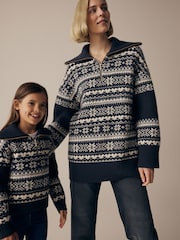 Black/White Matching Family Womens Christmas Fairisle Pattern Jumper - Image 3 of 13
