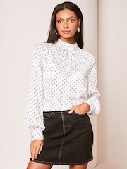 Lipsy White High Neck Long Sleeve Blouse - Image 1 of 4