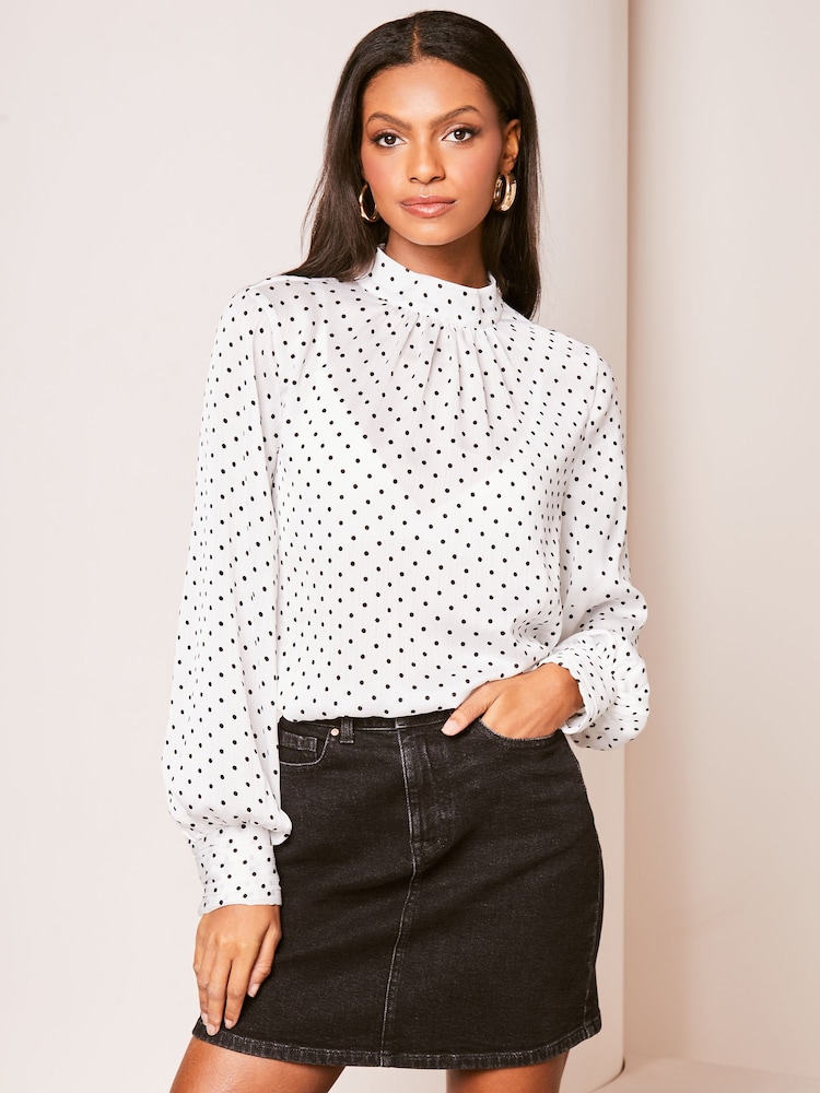 Lipsy White High Neck Long Sleeve Blouse - Image 1 of 4