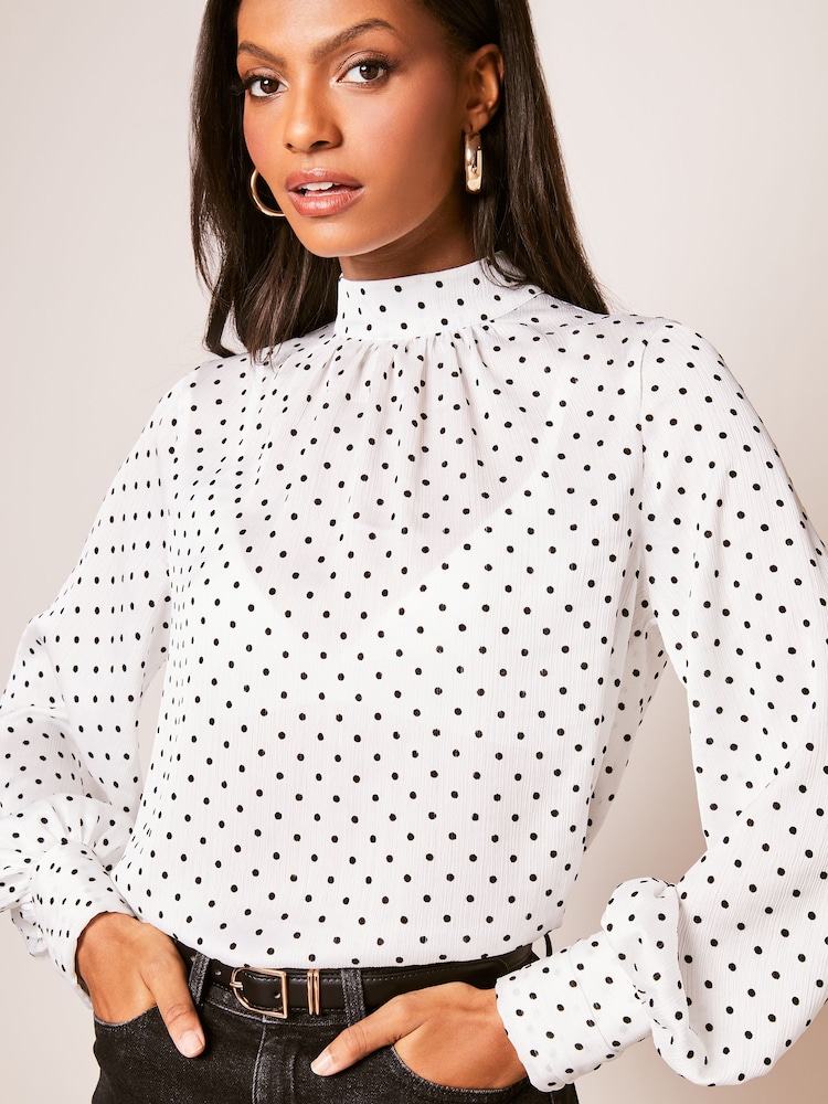 Lipsy White High Neck Long Sleeve Blouse - Image 4 of 4 Lipsy White High Neck Long Sleeve Blouse - Image 4 of 4