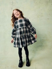 Green Check Long Sleeve Tiered 100% Cotton Dress (3-16yrs) - Image 1 of 7