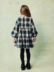 Green Check Long Sleeve Tiered 100% Cotton Dress (3-16yrs) - Image 3 of 7