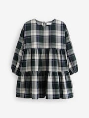 Green Check Long Sleeve Tiered 100% Cotton Dress (3-16yrs) - Image 5 of 7