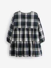 Green Check Long Sleeve Tiered 100% Cotton Dress (3-16yrs) - Image 6 of 7