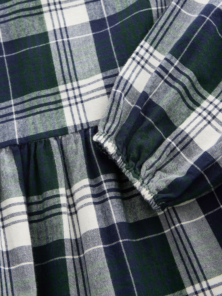Green Check Long Sleeve Tiered 100% Cotton Dress (3-16yrs) - Image 7 of 7