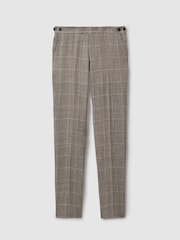Reiss Light Taupe Burgess 100% Linen Side Adjuster Check Slim Fit Trousers - Image 2 of 5