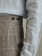 Reiss Light Taupe Burgess 100% Linen Side Adjuster Check Slim Fit Trousers - Image 3 of 5
