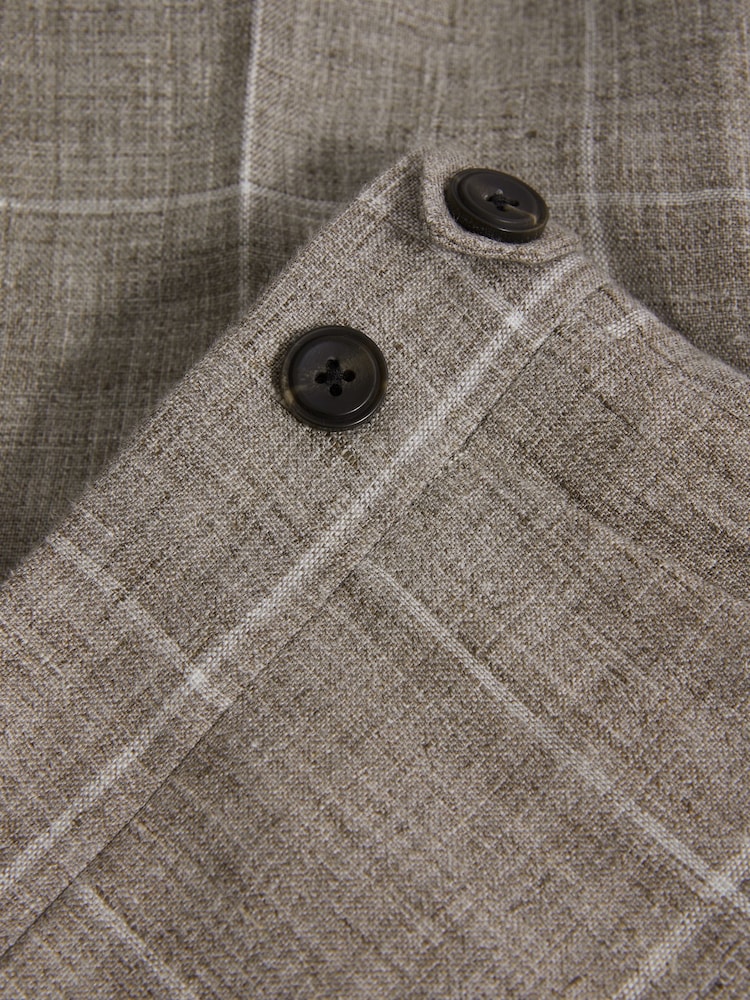 Reiss Light Taupe Burgess 100% Linen Side Adjuster Check Slim Fit Trousers - Image 5 of 5