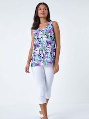 Roman Sleeveless Leaf Print Button Cami Top - Bild 2 von 5