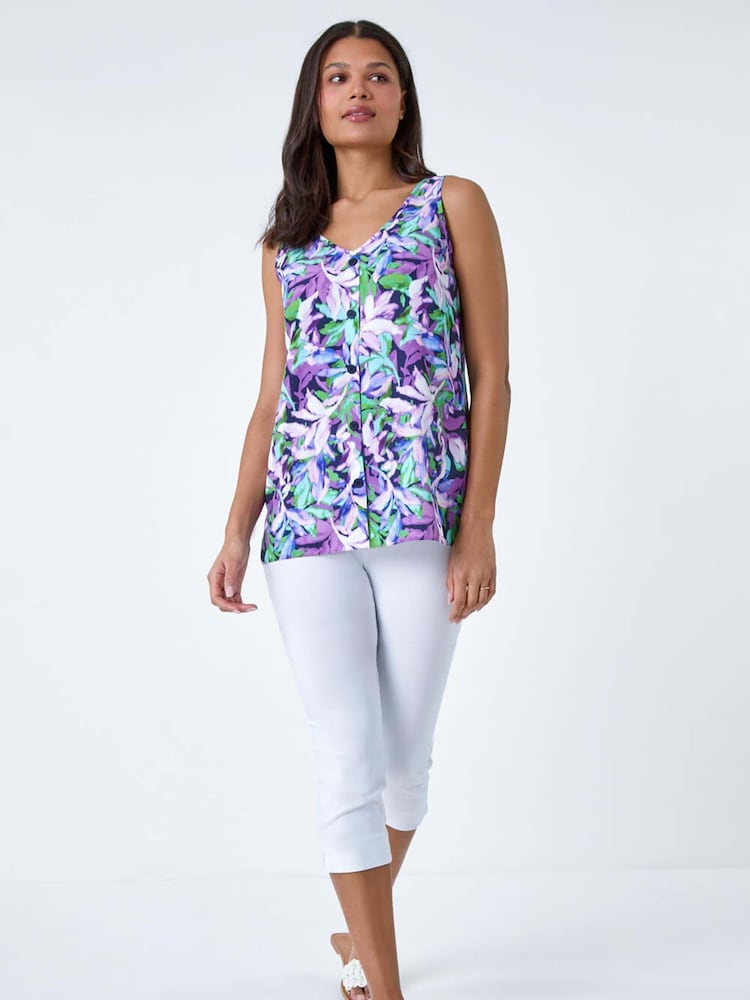 Roman Sleeveless Leaf Print Button Cami Top - Bild 2 von 5