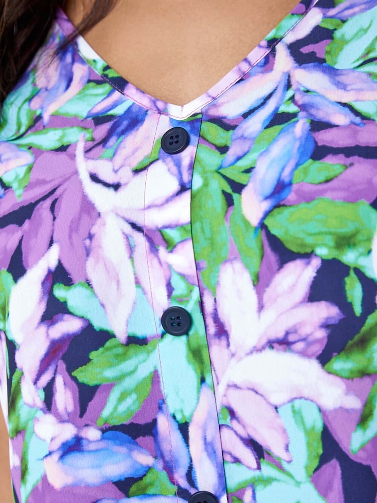 Roman Sleeveless Leaf Print Button Cami Top - Bild 5 von 5